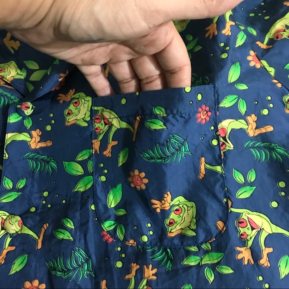 Frog Print Rain Forest Shirt Tunic Dress Button Down Lightweight Eclectic Medium - Picture 5 of 9